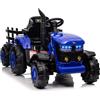 Baloveby Trattore elettrico per bambini con rimorchio rimovibile doppio motore 35 W, auto elettrica 12 V a 6 pneumatici per bambini con telecomando, musica, 3 velocità, 7 LED, clacson (Blu)