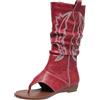 Generic Sandali estivi da donna con zeppa, stivaletti a media altezza, stivali da cowboy con punta rotonda, sandali con zeppa da donna, scarpe da sera, sandali estivi da donna