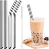 NiHome Set di 4 cannucce in acciaio inox riutilizzabili per frullati e frappè, 1,3 cm, extra lunghe, dritte e curve, per boba, bevande spesse, bevande fredde, 1 spazzola (argento)