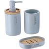 Tendance - Set Dispenser di Sapone, Bicchiere e portasapone in poliresina - Azzurro/bambù - Bagno - Accessorio da Bagno Indipendente