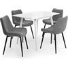 Vicco set tavolo da pranzo Beaver, Bianco, 110 x 70 cm | con 4 sedie, grigio