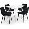 Vicco set tavolo da pranzo Beaver, Bianco, 110 x 70 cm | con 4 sedie, nero