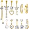 TYXHXTF 11 Pcs Piercing Ombelico per Donna, Perla Clicker Barbell Piercing Ombelico Anello Set, Cuore Farfalla Gioielli Diamante Lungo Barbell Set Per Le Donne, Oro