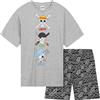 One Piece Pigiama Corto Bambino, 7-14 Anni, Morbido Pigiami Estivi con Maglietta e Pantaloncini, Anime Regalo Ragazzo (Grigio/Nero, 13-14 Anni)