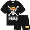 One Piece Pigiama Corto Bambino, 7-14 Anni, Morbido Pigiami Estivi con Maglietta e Pantaloncini, Anime Regalo Ragazzo (Nero, 9-10 Anni)