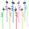 Drwosm 8 Pezzi Cannucce Riutilizzabili in Plastica con Motivi di Trenino, 27cm Cannucce a Spirale con Spazzola di Pulizia, Cannucce Colorate Cartoon per Decorazioni Feste e Compleanni