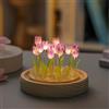 MIKMLYZE Lampada decorativa a tulipano con fiore in vetro e base in legno per luce soffusa e stile interno raffinato (16 viola)