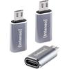 Intenso Adattatore USB-C a microUSB (C480M) 3 pezzi, 480 Mbit/s ad alta velocità USB 2.0, OTG, alluminio, grigio