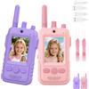 GREENKINDER Video Walkie Talkie Bambini, 2 Walkie Talkie Ricaricabili con Display, Telecamera HD& Modificatore Vocale, Lunga Portata, Regalo per Bambini e Bambine dai 3 ai 12 Anni (Rosa+Viola)