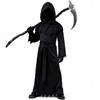 Kinwers Costume Morte Bambino Halloween Tunica con Falce | Abito Nero con Cappuccio Guanti Cintura e Accessorio Teschio 135 cm