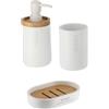 Tendance - Set di Dispenser di Sapone e portasapone in poliresina - Bianco/bambù - Bagno - Accessorio da Bagno Indipendente