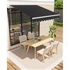 Garveelife Morsetto snodato, 300 x 250 cm, resistente ai raggi UV40+, impermeabile, con manovella e supporto da parete, lunghezza + angolo regolabile, tenda da sole per terrazza e balcone, tenda da