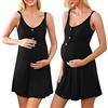 Aseniza Camicia da Notte Premaman Cotone, Pigiama maternità con Funzione Allattamento Camicie da Notte Parto Ospedale con Scollo A V,Nero,M