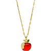 QGSIWEI Graziosa Collana con Ciondolo Mela Rossa per Donne, con Zircone Cubico Imitazione, Ciondolo a Forma di Foglie Verdi, Delicata Catena a Girocollo Regolabile, Gioielleria alla Moda per