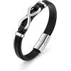 PiercingJak Bracciale Infinito in Pelle Acciaio Inox Wristband da Uomo