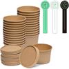 Pvieked Set da 25 contenitori in carta kraft da 226,8 g, con coperchi ventilati, ciotole usa e getta per zuppe, gelato, ideali per ristoranti, 30 etichette autoadesive fatte a mano