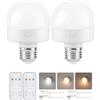 GOEBLESON Lampadine ricaricabili, a batteria, con telecomando, lampadine wireless con timer, dimmerabili, 3 temperature di colore, attacco E26, per interruzioni di corrente, luce notturna, confezione