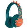 imoshion Cuffie wireless per bambini Dino LED Light - Limitatore di decibel - Con cavo AUX - Verde petrolio / arancione