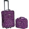 Rockland Set di valigie verticali Softside moda, Viola leopardato., 2-Piece Set (14/19), Set Bagagli