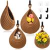 OGOTEZ Cestini di frutta da appendere per cucina, confezione da 3 cesti da appendere alla parete in stile bohémien, con 6 ganci resistenti, intrecciato a mano, per frutta, verdura, patate, cipolle (lino)