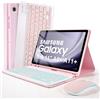 SOPPY Custodia con tastiera retroilluminata con mouse per Samsung Galaxy Tab A11+/A9 Plus 11 (SM-X210/X215/X216/X218), layout UK, cover sottile con tastiera staccabile per Samsung Tab 11, rosa