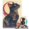 JIANGENNF Puzzle da 1000 pezzi per adulti, gatto giapponese nero e carino, gioco rompicapo, assemblaggio di modelli, per rafforzare l'amore tra le coppie 50x75cm