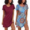 Ekouaer Camicia da Notte Donna Estiva Vestiti Donna Estivi Corta Camicia Notte Maniche Corte Nightdress Girocollo 2pcs, Weinrot+Floreale, L