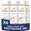 Dove Deodorante Spray, Dove Classic Care Vaniglia, Deodorante Antitraspirante Spray, Protezione Fino a 48 Ore, con 1/4 di Crema Idratante, Formula Delicata, Deodorante Uomo e Donna, 6 Pezzi da 150 ml