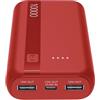 Cellularline Power Bank 10000 mAh con USB-C In/Out + 2 Porte USB-A - Ricarica Multipla e LED Indicatore - Rosso