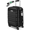 KESSER® Valigia da viaggio, incl, Bilancia per bagagli + Etichetta per bagagli, Trolley, Valigia, Serratura a combinazione, Guscio rigido in ABS, Bagaglio a mano 55cm - 55L / Nero
