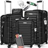 KESSER Set di 3 valigie rigide per trolley da viaggio, valigia da viaggio, valigia a rotelle, 4 ruote, in ABS, manico telescopico con bilancia e 3 ciondoli M-L-XL, Nero, Medium, Large, Extra Large
