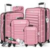 KESSER® - Set di 4 valigie rigide a rotelle, con copertura rigida, 4 ruote in acrilonitrile butadiene stirene (ABS), manico telescopico, misure S-M-L-XL, Colore: rosa., S-M-L-XL
