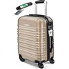 KESSER® Valigia da viaggio, incl, Bilancia per bagagli + Etichetta per bagagli, Trolley, Valigia, Serratura a combinazione, Guscio rigido in ABS, Bagaglio a mano 55cm - 55L / Champagne