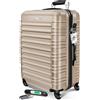 KESSER® Valigia da viaggio, incl, Bilancia per bagagli + Etichetta per bagagli, Trolley, Valigia, Serratura a combinazione, Guscio rigido in ABS, 75cm - 120L / Champagne
