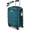 KESSER Valigia da viaggio rigida con bilancia per valigia + etichetta per bagagli, trolley con serratura a combinazione, 4 ruote in ABS, manico telescopico, Verde petrolio, Handgepäck 55cm - 55L