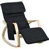 HOMCOM Poltrona a Dondolo Reclinabile con Poggiapiedi Regolabile in 5 Posizioni, Tasca Laterale e Poggiatesta, Struttura in Legno di Betulla, per Camera da Letto, 67 x 110 x 91 cm, Nero