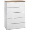 COMPOSAD | Cassettiera della Linea MUNDI con 5 Cassetti, Cassettiera Camera Da Letto, (LxAxP) 68,90x101,80x44,30 cm, Colore Rovere Oak Mielato e Bianco laccato, Made in Italy
