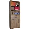 Composad | Libreria Alta della Linea DAVINCI BRERA con 2 Ante, 2 cassetti e 3 Vani, Libreria Scaffale Moderna, (LxAxP) 81,60x217,50x35,70 cm, Colore Noce Brera, Made in Italy