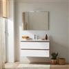 Kiamami Valentina - Mobile Bagno Sospeso Budapest 90 cm Rovere Well e Bianco con 2 Cassetti, Lavabo in Ceramica, Specchio 90x60 e Lampada LED