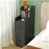 HaodaCulture Comodino Stretto 23 cm Nero, Comodino per Camera da Letto Stretto, Scomparti a Giorno e Cassetto, Comodini Camera da Letto, Soggiorno, 35x23x70cm