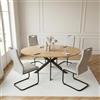 JIEXI Set di 4 tavoli da pranzo rotondi allungabili, 110 x 150 cm, finitura in rovere MDF, piano rotondo, 4 sedie in tessuto, stile moderno e contemporaneo, per sala da pranzo e cucina