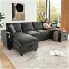 Muskel Divano angolare in ciniglia, 284 × 135 cm, a forma di U, con due chaise longue e 2 posti, divano con vano portaoggetti apribile, comodo divano lounge per soggiorno, grigio