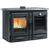 La Nordica Prestige Line Alaska 16 - Forno da cucina nero smaltato, 12 kW, con vano forno, piastra di cottura in ghisa, diametro 150 mm, tubo del fumo Ø 100 mm, aspirazione esterna