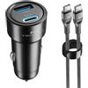 Teknoll - Caricabatterie Rapido 30W - 2 Porte: USB 18W Carica Adattiva + USB-C 30W Power Delivery - Cavo USB-C 1m incluso - Led Attivo - Ricarica Sicura in auto - Adatto a tutti gli smartphone - Nero