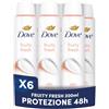 Dove Deodorante Spray Classic Care Fruity, Antitraspirante, Protezione Fino a 48 Ore, con 1/4 di Crema Idratante, Formula Delicata, Deodorante Uomo e Donna, Senza Alcol, Profumo Mela, 6x200ml
