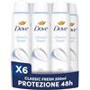 Dove Deodorante Spray Classic Care, Deodorante Antitraspirante, Protezione Fino a 48 Ore, con 1/4 di Crema Idratante, Formula Delicata, Deodorante Uomo e Donna, Senza Alcol, 6x200ml