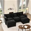 Litbird Divano 3 Posti 274 cm, Angolare Modulare a U, Pouf Mobile, Nero