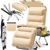 KESSER® Lettino XXL - pieghevole, Resistente alle Intemperie, Portata 200 kg, Rivestimento ergonomico, Schienale regolabile, Portabicchieri e Cuscino per le Braccia, Con Tenda - Beige
