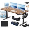 KESSER® Scrivania elettrica regolabile in altezza, Scrivania ergonomica per postura eretta, Controllo di memoria a 3 funzioni, incl. Ruote a 360° e Porta di ricarica USB, 140x70 cm - Marrone