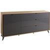 Composad | Madia della Linea CORNICE con 1 Anta e 3 Cassetti, Mobile Soggiorno, Porta TV, Moderno, (LxAxP) 185,2x86x40,7 cm, Rovere Oak Mielato e Grigio Titanio, Made in Italy